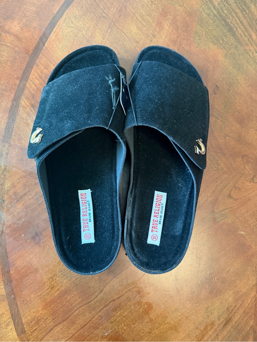 True Religion Billy Faux Suede Slides NEW Black Sandals Men’s Size 10 Shoes - Picture 6 of 9